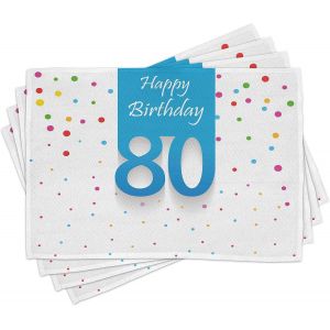 Eryi-80e Anniversaire Lot De Sets De Table En 4 Pièces, Pois Anniversaire, Tissu Lavable Pour Salle À Manger Et Cuisine, 30 Cm X 45 Cm, Vert Gris - Neuf