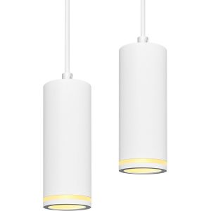 Kal-Suspension Luminaire Blanc 15cm, Lustre Led Cylindre Simple Moderne, Câble Réglable, Luminaire Plafonnier Avec Douille Gu10 Pour Cuisine Salon Chambre Restaurant Bar (Sans Ampoule), 2 Pack - Neuf