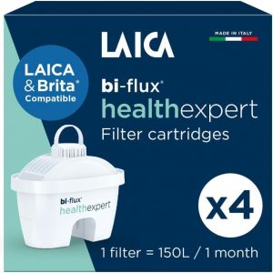 bi-flux healthexpert Filtre &agrave; eau-R&eacute;duit PFAs jusqu'&agrave; 92%** et augmente le magn&eacute;sium-Compatible avec les carafes Brita*-4 mois d'eau filtr&eacute;e (4 filtres x 150L)-Fabriqu&eacute; en Italie - Neuf