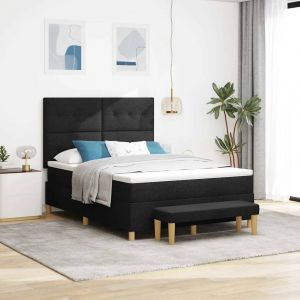 vidaXL Lit &agrave; ressorts avec matelas Noir 140 x 190 cm tissu - Neuf