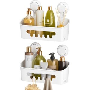 2PCS Etagère Douche sans Perçage Etagère Ventouse Simple d'Installation Charge 10KG Impérable Rangement Douche pour Carrelage Paroi de la Salle de Bain & Cuisine - Neuf