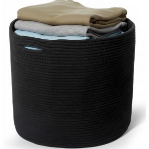 MEVRONISSHOP-Panier &agrave; linge, 30 x 30 cm, tiss&eacute; avec poign&eacute;es, panier &agrave; linge, noir, panier tress&eacute;, panier pour couvertures, v&ecirc;tements - Neuf