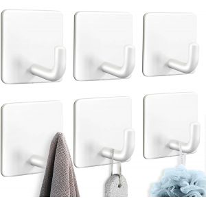 ERYI-Crochet Adhesif Mural, 6 Pcs Porte Serviette Auto-Adhésifs, Antirouille Porte Manteau Mural Acier Inoxydable, Accroche Serviette Sans Percer Patère Murale Autocollant Pour Salle De Bain (Blanc) - Neuf
