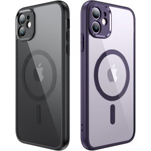 Maa-Magnétique Coque Pour Iphone 12 Compatible Avec Magsafe, [2 Pièces] Protection Antichoc Militaire Etui Anti Rayures Transparente Arrière Housse Case Pour Iphone 12 (Noir Et Violet Foncé) - Neuf