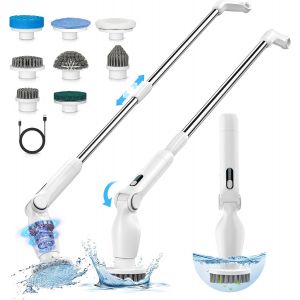 Brosse Nettoyage Electrique, 9 En 1 Brosse De Nettoyage Menage, Electric Spin Scrubber Avec Rotative T&ecirc;te, 137cm R&eacute;glables Tige Et 2 Vitesses, Brosse Nettoyante Salle De Bain, Cuisine - Neuf