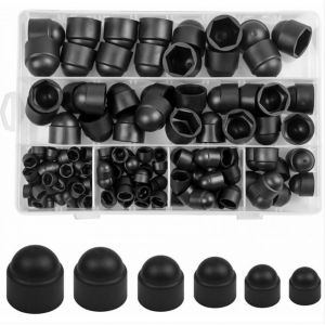 (145 articles) Écrous à capuchon de boulon, protecteur d'écrou hexagonal, capuchons de boulon en plastique, écrous de boulon à dôme noir avec boîte de rangement - Neuf