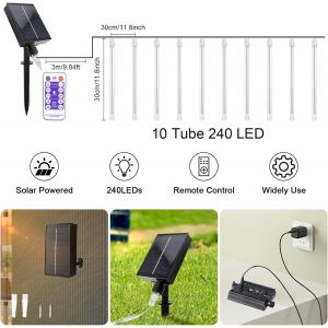 TIANYI-Solaire Météores Pluie Lumières, 11.8 Inch 10 Tubes 240 LEDs Guirlande de Noël étanche, Guirlande Pluie Meteore Extérieure pour Halloween, Sapin de Noël, Mariage, Jardin, Fenêtre - Neuf