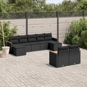 Prolenta Premium - Salon De Jardin 9 Pcs Avec Coussins Noir R&eacute;sine Tress&eacute;e - Neuf