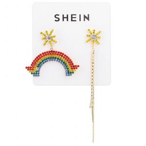 Ez2071 Mode Femmes Boucles D'oreilles Asym&eacute;trique Pompon En U En Forme Diamant Arc-En-Ciel Boucles D'oreillesez2071 - Neuf