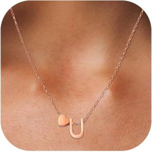 Kal-Collier Coeur Avec Lettre Collier Prenom Personnalisé Chaîne Coeur Avec Initiales A-Z Nom Collier 316l Acier Inoxydable Collier Lettre Pendentif Cadeaux Bijoux Pour Femmes Filles 45+5cm - Neuf