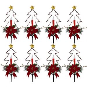 Lot de 8 bougies solaires LED pour d&eacute;corations de No&euml;l ext&eacute;rieures, lampes de chemin &eacute;tanches en m&eacute;tal - Neuf