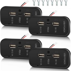 JGD-4PCS 3 Ports 12V Prise USB pour VR 45,5W, Charge Rapide PD3.0 Type-C & Deux Ports A 3,1A Montage Mural, Adaptateur de Chargeur de Prise Auto pour VR Bateau Bus Quad Moto Camion - Neuf
