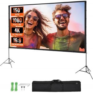 MEVRONISSHOP-Projector Screen with Stand, 150 inch 16:9 4K 1080 HD Outdoor Movie Screen with Stand, Wrinkle-Free Projection Screen with Tripods and Carry Bag, for Home Theater Cinema Backyard Movie N - Neuf
