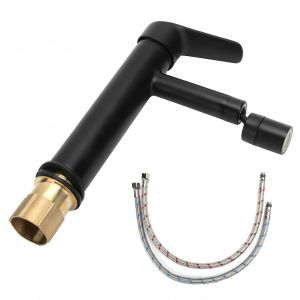 HJLIAN Robinet de salle de bain, mitigeur de salle de bain, robinet de lavabo rotatif, noir, filetage EU 3/8 - Neuf