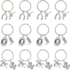 KAL-12Pcs 3Styles Porte-Clés En Alliage Porte-Clés Cow-Boy Western, Porte-Clés À Breloques Porte-Clés Chapeau De Cow-Boy Porte-Clés Bottes Pour Porte-Clés Western Country, 4.5 4.8Cm - Neuf