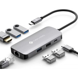 Mulitport Adaptateur USB C vers Ethernet, 7 en 1 Hub USB C vers HDMI 4K, 100W PD Port de Recharge, USB x 4, USBC Hub pour MacBook Pro MacBook Air Chromebook - Neuf