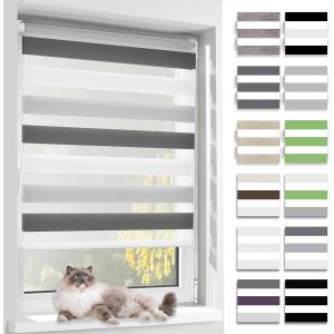 Store Enrouleur Jour Nuit, Tissu Double, Rideau Sans Per&ccedil;age, Translucide Occultant Et Protection Vie Priv&eacute;e,Pour Fen&ecirc;tre Et Porte,Blanc-Gris-Anthracite,50l X 140l Cm - Neuf