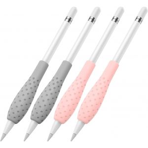 Housse de Protection pour Apple Pencil, &Eacute;tui de Protection Antid&eacute;rapant en Silicone Compatible avec Apple Pencil 1&egrave;re/2&egrave;me G&eacute;n&eacute;ration, &Eacute;tui Protecteur Ergonomique Souple de Stylet - Gris + Rose - Neuf