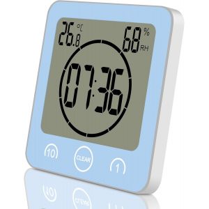 Eryi-Numérique Horloge Étanche Douche Ventouse De Salle De Bain Murale Minuterie De Cuisine Hygromètre Thermomètre Intérieur Cuisine Grand Écran Réveil Numérique À Pile (Bleu) - Neuf