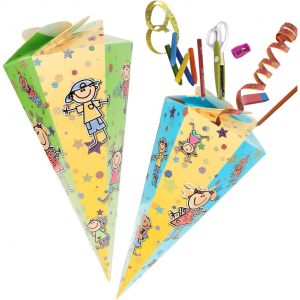 2X cônes Scolaires 30 cm-cônes Scolaires pour frères et s?urs en Carton-cône de Bonbons Pliable pour la rentrée Scolaire-Emballage Cadeau pour Les débutants.[B300] - Neuf
