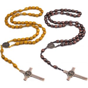 Kal-Lot De 2 Chapelets Catholiques En Bois, Faits À La Main, Collier Crucifix, Bijoux Religieux, Chapelet En Bois Pour La Méditation., Durchschnittsgröße, Ne S'applique Pas, Sans Objet - Neuf