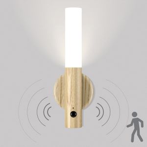 Eryi-Applique Murale Sans Fil Bois, Veilleuse Led Rechargeable Murale Avec Détecteur De Mouvement, Lampe De Chevet Murale À Pile, Veilleuse Magnétique Pour Escalier Chambre Couloir (Bois Clair) - Neuf