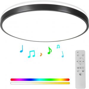 Plafonnier Bluetooth 24w Avec Haut-Parleur 30cm,Plafonnier Led Musique Et Télécommande,Changement De Couleur Dimmable Pour La Salle De Bain De La Chambre Denfants (Noir) - Neuf