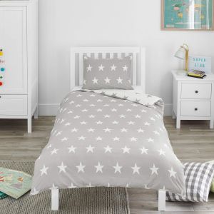 Tianyi-- Housse De Couette 140x200 Enfant - Étoiles Grises & Blanches U2013 Parure De Lit Enfant Réversible Avec Taie D`Oreiller Pour Garçons Et Filles - 1 Personne - Neuf