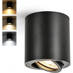 TIANYI-Spots de Plafond Dimmable Noir, LED Spot en Saillie Orientable, 5W Blanc Chaud 3000K/ Blanc Neutre 4000K/ Blanc Froid 6000K, Plafonnier Spot Douille GU10, Aluminium Rond Ø80x84mm - Neuf