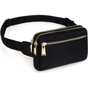 TZF-Sac Banane Femme Homme Fanny Pack Ceinture Imperm&eacute;able Nylon Mode L&eacute;ger Sac de Taille Plat Chic avec 3 Poches zipp&eacute;es - Neuf