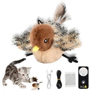 Jouet Interactif Électrique Pour Chat Avec Herbe À Chat, Télécommande, Rechargeable Oiseau Volant Pour Chat, Réels Battements Et Gazouillements, Jouet En Peluche Pour Chat, Activé Au Toucher - Neuf