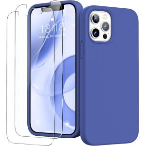 3 en 1 Coque Silicone pour iPhone 12 Pro Max 6,7"", avec 2 Verre Tremp&iquest;&iquest;, iPhone 12 Pro Max ?tui de Protection Antichoc en Microfibre Douce[R&iquest;&iquest;sistant aux Rayures] [Antid&iquest;&iquest;rapant], Bleu Fonc&iquest;&iquest; - Neuf