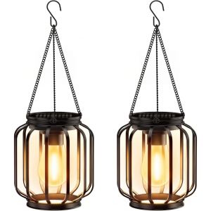 2pcs Lampes Solaires &Agrave; Suspendre - Aqsacokiya - Lanterne Solaire En M&eacute;tal Avec Led - Ip65 &Eacute;tanche D&eacute;coration De Jardin Exterieur - Neuf