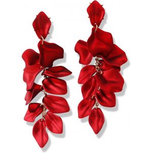 Kal-1 Paire Boucles D'oreilles Femme Rose P&eacute;tales Boucles D'oreilles Vintage Exag&eacute;r&eacute;e Fleur &Eacute;l&eacute;gant D&eacute;claration Pendantes Boucles D'oreilles,Boucle D'oreille Clip,Boucles D'oreilles Femme - Neuf