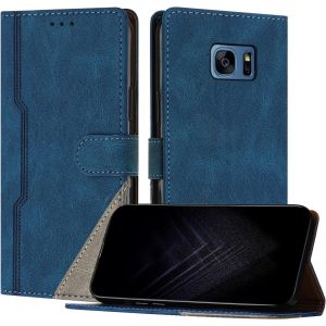 Kalanka-Étui Pour Samsung Galaxy S7 Edge, Housse En Cuir Pu Avec [Protection Antichoc Tpu] [Fonction Support] [Porte-Cartes ] Antichoc Magnétique Coque Pour Galaxy S7 Edge - Bleu - Neuf