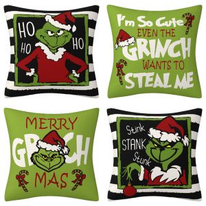 Grinch De No&euml;l Jeter Taie D'oreiller D&eacute;cor &Agrave; La Maison De L'oreiller Canap&eacute; En Lin Coussin, Linge De Maison Housse De Coussin Pour Canap&eacute;-Lit, Taie D'oreiller D&eacute;cor De Maison Housse De Coussin 45 X - Neuf