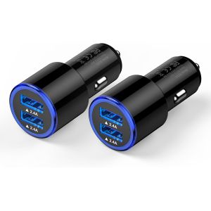 Lot De 2 Chargeurs De T&eacute;l&eacute;phone De Voiture, Chargeur Usb Double Port 4,8 A, Adaptateur De Chargeur De Voiture Rapide Avec Led Bleue Pour Google Pixel 9 Pro 8A 7 6 5, Samsung Galaxy S25 Ultra/S24/S23 - Neuf