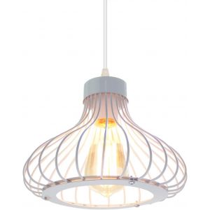 Kal-Suspension Luminaire Industrielle Lustre Plafonnier E27 Vintage Abat-Jour En Métal Cage Lampe Éclairage Cuisine Salle À Manger Salon Chambre D'enfants Restaurant (Blanc) - Neuf