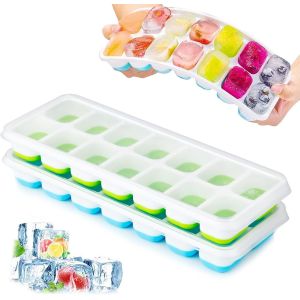 Ensemble De 2 Silicone Bacs À Glaçons Avec Couvercle, Empilable, Lfgb Certifié Et Exempt De Bpa, Le Carré Bac À Glaçons Est Facile À Enlever. - Neuf