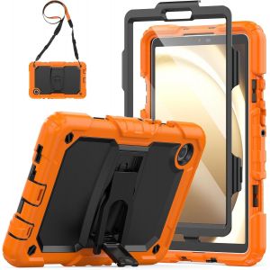 Coque Pour Samsung Galaxy Tab A9 8,7"" 2023,Antichoc Tab A9 Étui Avec Protecteur D'écran/Support Pliable/Bandoulière,Coque Pour Galaxy Tab A9 Sm-X110/Sm-X115/Sm-X117,Orange - Neuf