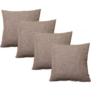 Jeu De 4 Housses De Coussin 45 X 45 Cm Lin, Decoratif Carre Taie D'oreiller 45 X 45 Cm, Avec Fermeture A Glissiere Invisible Pour Canape, Lit, Voiture, Bureau, Kaki - Neuf