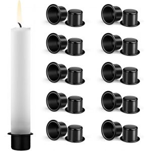 KALANKA-Lot de 20 douilles pour bougies à tige - Bougeoirs en métal noir - Convient pour bougies de arbre, bougies de table et bougies chauffe-plat. - Neuf