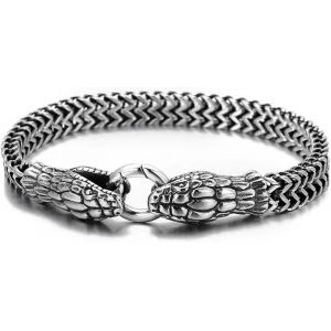 Eryi-Bracelet Vintage Double Tête De Serpent - Bracelet Pour Homme - Serpent Argenté - Bijou Gothique - Décoration Adaptée Pour Les Hommes Et Les Femmes, M, Métal, No - Neuf