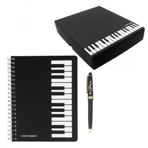KAXDL-Adorable Coffret Cadeau Sur Le Thème De La Mélodie Du Piano Musical,1 Carnet De Notes De Musique De Piano Noir Avec 1 Stylo À Bille Design Clé De Sol (Style Clavier De Piano) - Neuf
