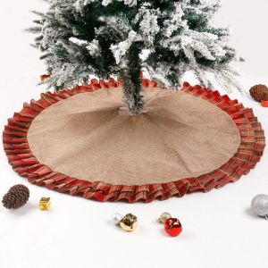 90cm Jupe d'Arbre de No&euml;l, Arbre de No&euml;l Stand de Couverture, D&eacute;coration d'Arbre de No&euml;l, Joyeux Jupe d'Arbre de No&euml;l Arbre de No&euml;l Mat, Style &Eacute;cossais Lin Rouge de l'Arbre de No&euml;l Robe - Neuf