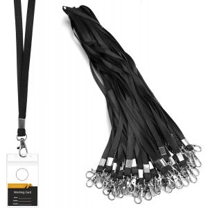 JEXNOVASHOP-50 Pi&egrave;ces Cordon Clef Cou,45 cm Tour de cou Noir &agrave; Fermoir M&eacute;tallique,Cordon Badge Tour de Cou Porte Badge avec Fermoir Mousqueton Pivotant,Laniere Tour de Cou pour Carte d'identification - Neuf