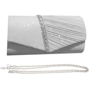 RFCBC-Femme Pochette et Clutches Sac à Main en Bandoulière Chaîne Démontable Satin avec Cristal Chic et Elegant Clutch Sac de Soirée Bourse de Mariée pour Mariage Fete Bal - Neuf