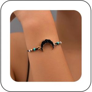 Kal-Bracelet À Main Bohème En Cristal Noir Avec Perles, Corde Imperméable, Harnais À Main, Chaîne Vintage, Chaîne D'esclave, Bracelet À Main Réglable, Chaîne D'esclave, Bijoux Pour Femme (Soleil) - Neuf