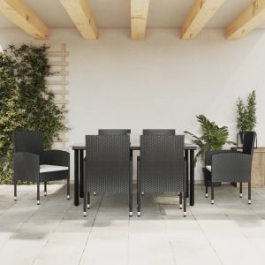 Prolenta Premium - Ensemble À Manger De Jardin 7 Pcs Noir Résine Tressée Et Acier - Neuf