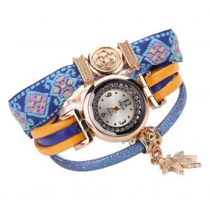 Duoya Femmes Feuille D'&eacute;rable Pendentif D&eacute;coration Bracelet Montre-Bracelet Analogique Montre &Agrave; Quartz (Bleu) - Neuf